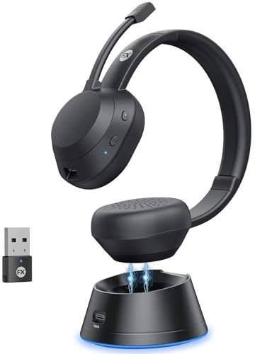 FXWONTY Wireless Headset, Wireless Headset with Mic(AI Noise Cancelling), 65 Hrs Working Time with USB Dongle, Wireless Headset with Mic for Work from Home/Computer/Laptop/PC/iPhone/Android/Zoom