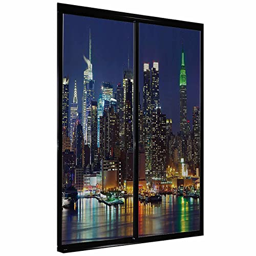 Buntglas-Fensteraufkleber, entfernbar, UV-Schutzfolie, königsblau, New York Skyline