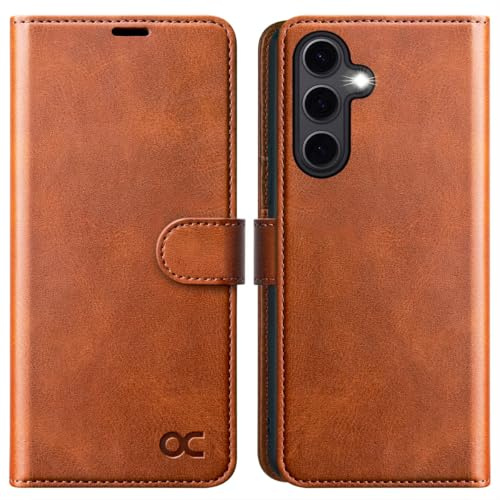OCASE Handyhülle für Samsung Galaxy S24 FE Hülle Premium Leder Braun | Flip Klappbare Klapphülle Stoßfeste Magnetische Standfunktion Kartenfächern Schutzhülle Tasche