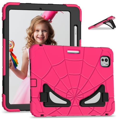 ANROD für iPad Pro 11 Zoll M4 2024 (A2836/A2837/A3006) Robuste Kinder Hülle mit [Pen Halter] [Doppel Ständer] Stoßfester PC + Silikon Hybrid Heavy Duty Armor Kinder Hülle (Rosa+Schwarz)
