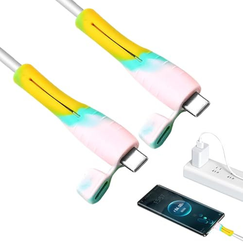 Cubierta del cable del cargador del teléfono | 2x funda de cable de cargador vibratorio de silicona | Protector de seguridad antideslizante, accesorio ligero y flexible para smartphones y gadgets