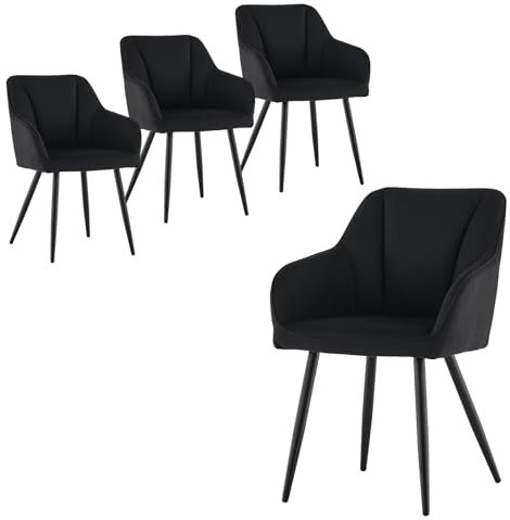 CLIPOP Esszimmerstuhl 4er Set Leinen Küchenstuhl Polsterstuhl mit Armlehne und Metall Beine, Retro Design Armlehnstuhl Sessel für Wohnzimmer Esszimmer (2, Leinen Schwarz)
