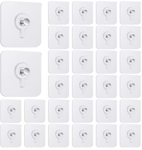 AiQInu 30 Piezas Ganchos Adhesivos para Pared, Ganchos Autoadhesivos Transparentes Sin Perforaciones, para Colgar Fotos, Marcos, Corona y Decoración de Pared, para Vidrio, Metal, Marcos, Espejos