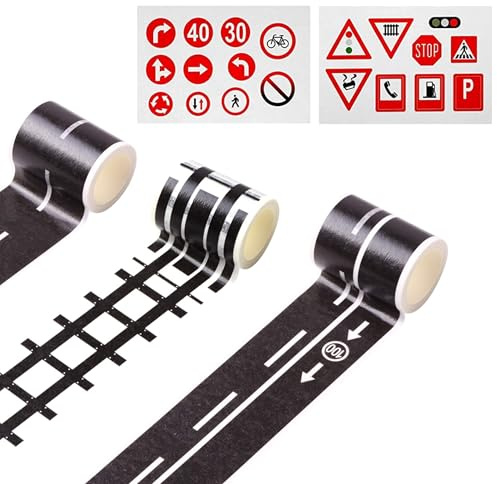 hioseyre 3 Pcs Road Tape for Toy Cars, Removable Highways, Diy Traffic Sign Interactive Play Decoration
