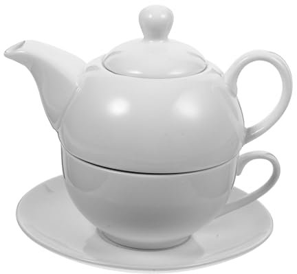 FUNOMOCYA Ceramic Teapot and Coffee Pot Set White Small Tea Kettle Household Teaware with Tea Saucer for English Single Serve