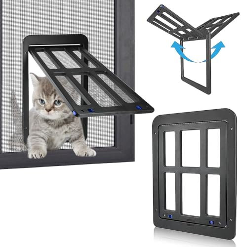 Katzenklappe für Fliegengitter, Afenau Hundeklappen mit Magneten, Hundeklappe Mittelgroße Hunde, Katzenklappe Außentür, Haustierklappe für Katzen/Hunde, Schwarz (25 x 31.5cm)