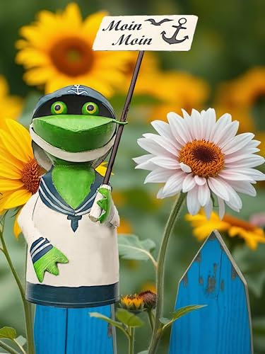 Pommerntraum ® | Zaunhocker Pfostenhocker Zaunfigur Dekorationsfigur Gartendekoration Frosch Frösche (Frosch Moin Moin)