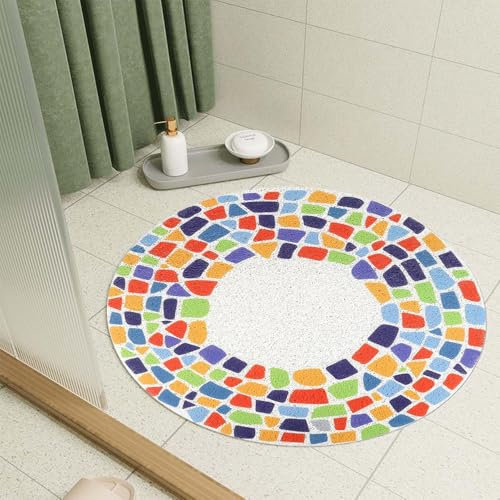 Sicherheits Duschmatte rutschfest 60x60cm, Rund Duschmatte PVC-Luffa Weich Komfort Duscheinlage rutschfest, Antiruschmatte Dusche für Badezimmer Duschwannen (Mehrfarbig)