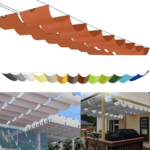 Einziehbares Welle Sonnensegel 0.75x5.5m, nach Maß Pergola Markise Verstellbar Schattenabdeckung 95% UV-Schutz & reißfest Inkl. Montageseilen für Terrasse Pergola Rostrot