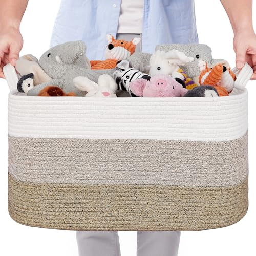 72L Large Laundry Basket, Woven Cotton Rope Storage Basket with Handles | For blankets, bedding, towels, toys and shoes; Black, Gradient Gray or Brown for bedroom, nursery, hallway and utility room