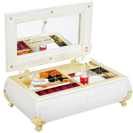 Hoite Music Box With Mirror, Elegant Musical Jewelry Box Ballet Dancing with Melody Trinkets Jewelry Storage Case for Girls Women Home Decoration Gifts