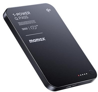 MOMAX Q.Pass Magnetic Power Bank, 5000mAh Slim Portable Charger Qi2 Certified 15W Ultra-Fast Charging Battery Pack for iPhone Air/17 Pro Max/17 Pro/16/15/14/13/12 (No Lightning)