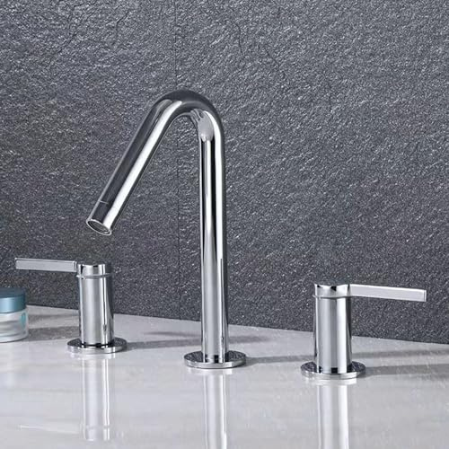 XJTNLB Mitigeur Lavabo Chrome Moderne Robinet Salle Bain 3 Trous Pivotant à 360° Robinet Lave Main Eau Chaude et Froide