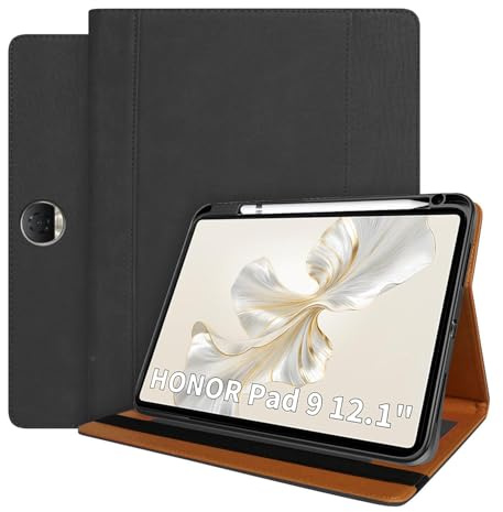 World biz Case for Honor Pad 9 12.1 Inch 2024 Tablet Cover, Premium Leather Business Cover Multi-Angle Viewing with Pocket & Pencil Holder, Auto Sleep/Wake, Honor Pad 9 (Black)