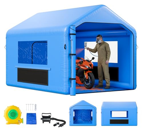 VEVOR Cabine de Peinture Gonflable 4x3x2,8 m, Tente de Pulvérisation pour Voiture avec Ventilateur 550 W et Système de Filtration d'air, Station de Travail pour Pose de Peinture pour Garage Atelier