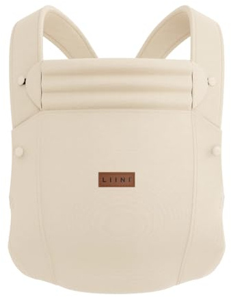 LIINI® Babytrage aus Leinen (Beige) – ab Geburt (3,5 kg) bis 15 kg, verstellbare Träger, Kopfstütze, Klickverschluss, ergonomisch & bequem – CE EN71-3 & SGS EN13209-2