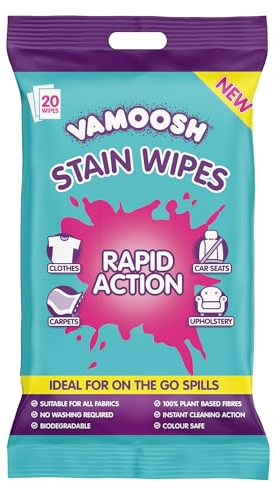 Vamoosh Rapid Stain Remover Wipes (Pack of 20) | Instant Stain Remover for Clothes, Carpets & Upholstery, Biodegradable & Plastic-Free - Vamoosh Laundry Wipes