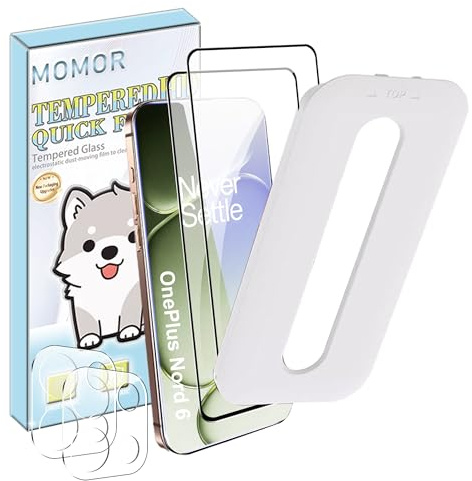 zZjoOoj Film de protection pour OnePlus Nord 6 en verre trempé, élimination automatique de la poussière, lot de 2 films de protection d'écran & 2 films de protection pour appareil photo, dureté 9H
