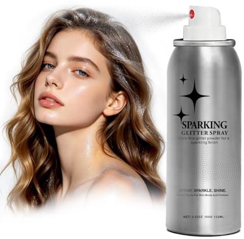 Glitter Hair Spray & Body Shimmer - Spray Glitter for Hair and Skin, Sparkling Glitter Hairspray with Face Glitter, Party Accessories for Stage, Festival, Prom & Costume Makeup, Silver, 3.53 Fl Oz