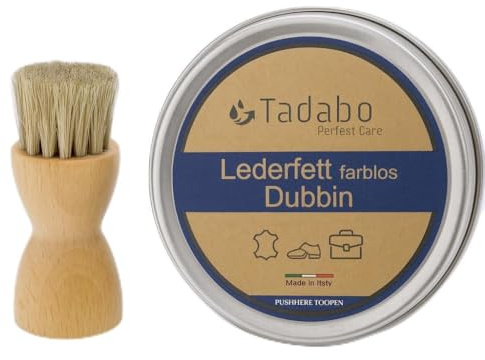 Tadabo Lederfett 100 ml mit Auftragsbürste – Farblos & Schwarz – Lederpflege | Schuhpflege | Pflege Leder Schuhe Taschen Glattleder
