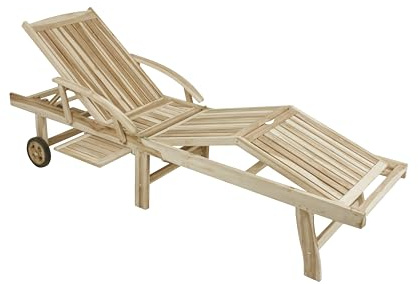 DELUKE Sonnenliege Leon Verstellbar Klappbar Natur Teak | Gartenliege mit Rollen Relaxliege Wetterfest
