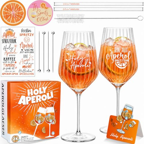 2er Set Apero Geschenkset – Geriffelte Aperogläser mit Gravur, Glasstrohhalme, Untersetzer & Zubehör, Geschenk für Frauen, Freundinnen, Geburtstag, Mädelsabend, Gartenparty