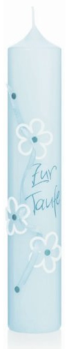 Taufkerzen mit Gravur (Vornamen und Datum) verziert 50x265mm in Babyblau, Nr. 55