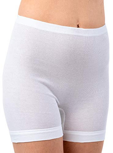 HERMKO 1900 Lot de 4 Culottes Femmes, Longues Jambes, 100% Coton Biologique, Couleur:Blanc, Taille:64 (XXXXL)