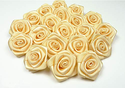 Rosen 3 cm x 10 Stück Satinrosen Aufnäher Deko Blumen Röschen zum Basteln Hochzeit kleine Rosenköpfe Farbe: Creme 824