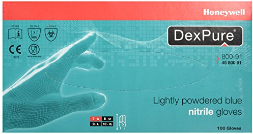 Honeywell DexPure 800-91 Einweg-Chemikalienschutzhandschuhe aus Nitril, leicht gepudert, beidhändig verwendbar, 24 cm lang, Blau, Größe S, 4580091-S (Packung mit 100 Handschuhen)