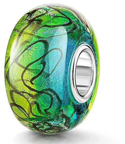 MATERIA by Matthias Wagner Glas Bead Linien gelb grün türkis schwarz für Beads Kette/Armband 1021
