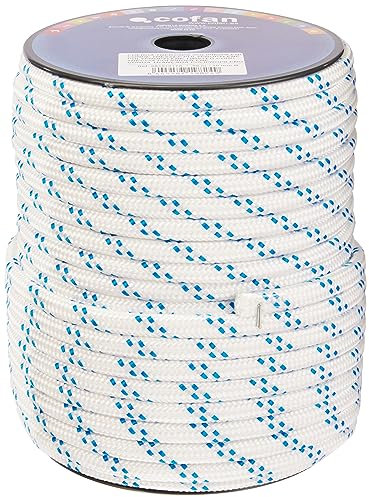 Cofan Carrete de cuerda trenzada de polipropileno | Medidas desde Ø 6 mm hasta Ø 20 mm | Rollos de 25, 50, 100 y 200 metros | Color blanco/azul