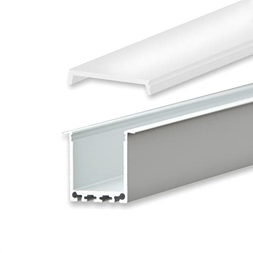INNOVATE 2m LED Schiene - Aluminium T - Profil - Aluprofil für LED Stripes/Streifen LED Leiste Alu T-Profil Maxi 24mm - flache milchige Abdeckung