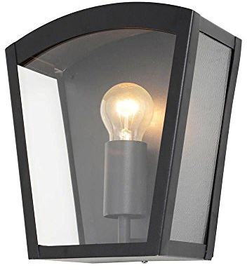 LITECRAFT Hamble Curved Outdoor Box Lantern Black Wall Light | Garden, IP44 Rated