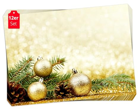 Tischsets I Platzsets Weihnachten Goldene Christbaumkugeln 3 - 12 Stück in hochwertiger Aufbewahrungsmappe - Schöne Tischdekoration für die Adventszeit und Jede Weihnachtsfeier