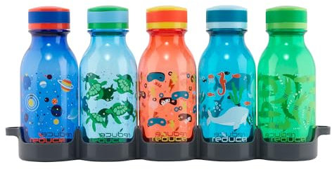 REDUCE WaterWeek Refillable Water Bottles, 14 oz - Includes 5 WaterWeek Leak Proof Tritan Reusable Water Bottles - Includes Fridge Tray For Your Water Bottles - Adventure