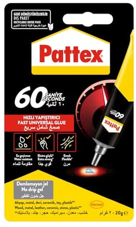 Pattex 60 Sekunden Universalkleber, Alleskleber für Heimreparaturen, 60 Sekunden SekundenSekundenSekundenSekundenkleber Starker Klebstoff für diverse Materialien, 1x20g Tube