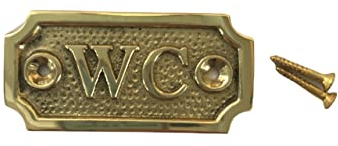 WC Door Sign Name Plate Solid Brass with a Polished Lacquered Finish 7 x 3.3 x 0.4cm comes with Screws Ideal for toilet, Loo DSN-12-PL