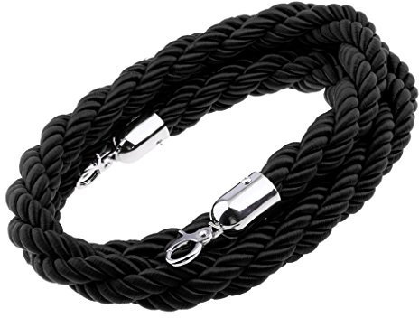 perfk Nylon Absperrseil – 3m Personenleitsystem mit Chrom-Clip-Haken, Schwarz, Ideal für Gastronomie, Veranstaltungen & Garten