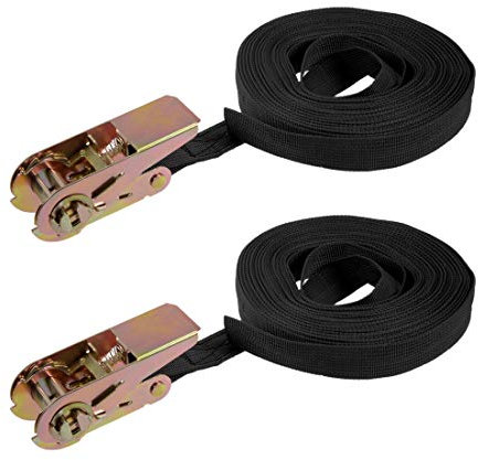 sourcing map Ratchet Tie Down Lashing Strap 1 x 33Ft 550lb 250Kg Load Polypropylene for Moving Securing Cargo, Black, Pack of 2