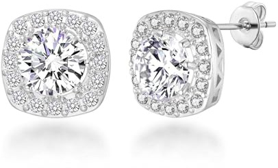 Philip Jones Silver Plated Square Halo Earrings Created with Zircondia® Crystals