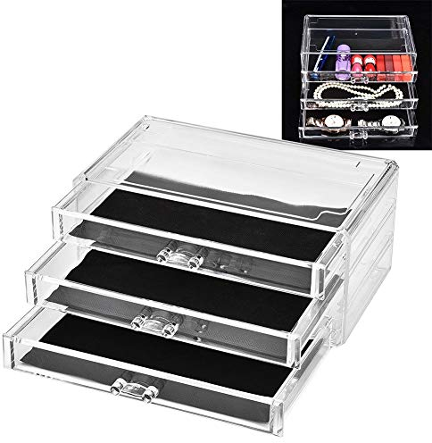 Transparente Make up Schublade, Stapelbarer Schubladenbox, Acryl Kosmetik Make up Schmuck Organizer Schmuckschatulle mit 3 Schubladen für Frauen verwenden