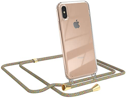 EAZY CASE Handykette kompatibel mit iPhone XS Max Handyhülle mit Umhängeband, Handykordel mit Schutzhülle, Silikonhülle, Hülle mit Band, Stylische Kette mit Hülle für Smartphone, Rainbow