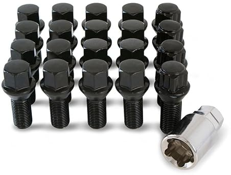 16 x Black Wheel Bolts & 4 x Locking Nuts for Skoda Fabia Genuine & Aftermarket Alloy Wheels - SFP-16BM14B+B14B225