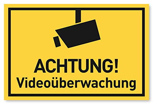 Achtung Videoüberwachung Schild (30x20 cm Kunststoff) - Warnschilder und Hinweisschilder - Videoüberwacht Schilder (Gelb)