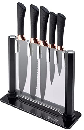 Arthur Price ZAPK7013 6 Piece Black & Rose Gold Knife Block Set, Stainless Steel