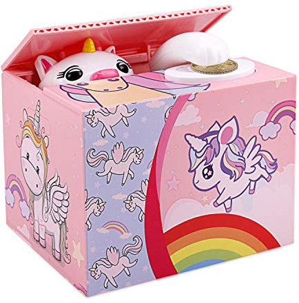 HOWAF Unicorn Money Bank - Automatic Saving Money Box for Kids Collecting Coins, Cents, Pennies - Perfect for Girls' Birthday, Christmas, New Year