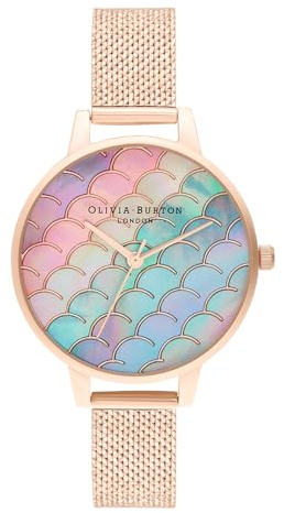 Olivia Burton Analog Quarzuhr für Damen Kollektion Under THE SEA mit Roségoldfarbenes Edelstahl-Mesh-Gliederarmband - OB16US45