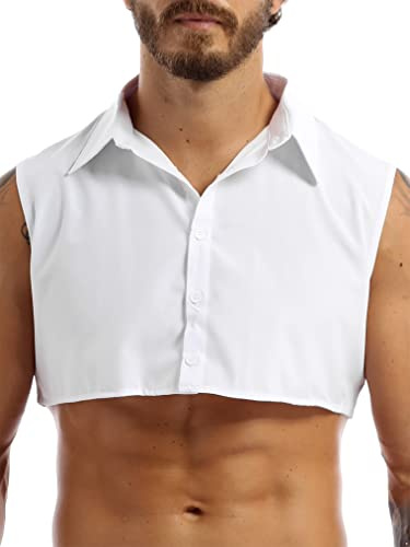 Choomomo Homme Faux Col de Chemise en Coton Solide Demi Homme Maillots de Corps Sous Pull à Boutons sans Manches en Coton Encolure Collier Détachable M-XXL
