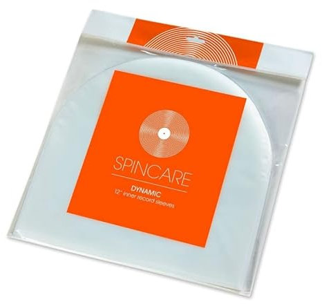 SPINCARE 100x 12 Inch Anti Static Inner Vinyl Record Sleeves | Dynamic Rounded Bottom Plastic LP Sleeve | Replace Cardboard PVC & Paper Sleeves | Premium 50 Micron HDPE - Won't Bunch Or Collapse